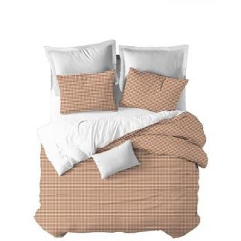 Funda Nórdica Vichy Marrón de Microfibra y Algodón Percal para Cama 180 (270x270)