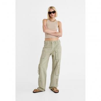 Stradivarius Linen Blend Multi-Pocket Trousers in Khaki