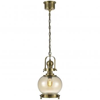 Lámpara de suspensión Riley Small Ball 1 bombilla E27 latón antiguo / cristal coñac