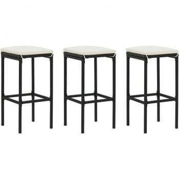 Taburetes de Bar con Cojines 3 Piezas Negro Ratán Sintético