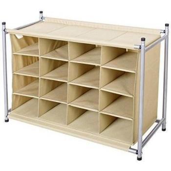 StorageManiac Zapatero con capacidad para 16 pares de zapatos, con compartimentos reforzados, de fácil instalación. Medida de 81.9 x 34.3 x 63.5 cm