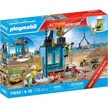 PLAYMOBIL Action Heroes Promo Pack 71650 Construcción con tres figuras, grúa móvil y muchos extras adicionales, juguetes para niños y niñas a partir de 4 años