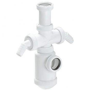 Sifón Botella Extensible 1 1/2 con Salida Ø 40mm y 2 Tomas para Lavadora - Blanco