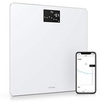 Withings Body Báscula inteligente con conexión Wi-Fi y seguimiento del IMC, báscula digital de baño con sincronización con la aplicación móvil por Bluetooth o Wi-Fi, Blanco
