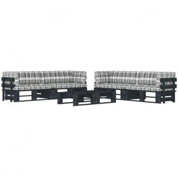 Conjunto de sofás de palets 6 piezas con almohadas en madera de pino impregnado negro