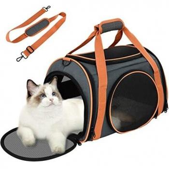 Transportín Gato Perro, Bolsa Transporte Portátil, Transportín para Mascotas Plegable Aerolínea Aprobado, Bolsa de Transporte para Gatos con Gran Espacio Transportín para Perros para Viajes cómodos