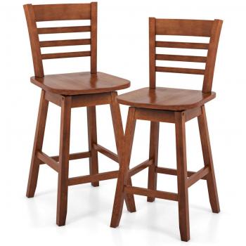 Brown Wood Swivel Bar Stools with Hollow Backrest (Set of 2)