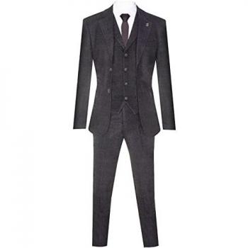 Classic Tailored Fit Black 3-Piece Tweed Suit for Men - Peaky Blinders 1920s Gatsby Style