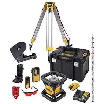 DeWalt DCK374D1R-QW DCK374D1R-QW-KIT. Láser Rotativo Rojo 18V 2.0Ah. Alcance 45/457m. Incluye Detector, Cargador batería, Soporte, Gafas, Tarjeta magnética y Caja TSTAK + TRIPODE + Regla, 18 V