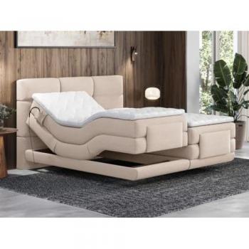 Conjunto Boxspring con cabecero tapizado, somieres eléctricos de relax, colchón y cubrecolchón - 2 x 80 x 200 cm - Beige - LODI de Palacio