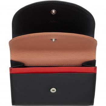Cartera mediana en piel de becerro napa negro con doble solapa