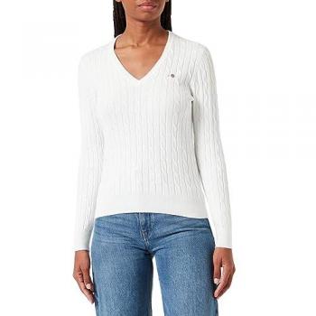 Jersey de punto elástico blanco con cuello en pico para mujer Gant - Talla XXL
