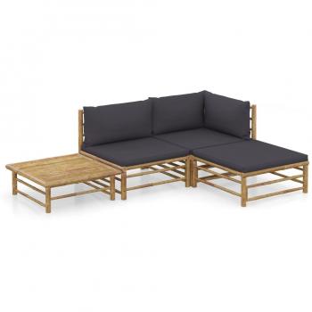 vidaXL 4-Piece Bamboo Garden Lounge Set with Dark Grey Cushions