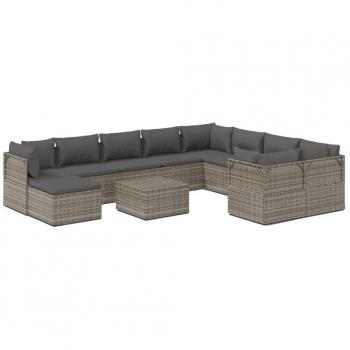 11 Piece Grey Poly Rattan Garden Lounge Set with Cushions