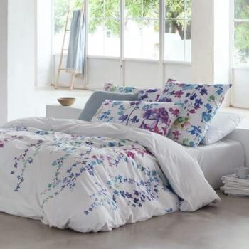 Funda Nórdica Haku Blue 200x200 cm, 100% algodón, estampado floral, cierre con corchetes, 200 hilos