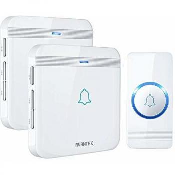 AVANTEK D-3W Timbre Inalámbrico Impermeable, Timbres para Puerta Plug-in Sin Hilos a un Rango de 400m, Indicadores LED, IP55 Resistente al Agua, 5 Niveles de Volumen, 52 Melodías
