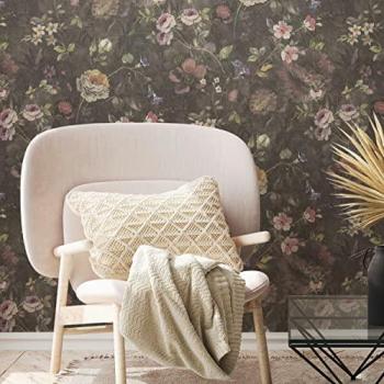 Papel Pintado No Tejido Floral Natural Living, Matte, 10.05 m x 0.53 m, Diseño Vintage Negro Verde