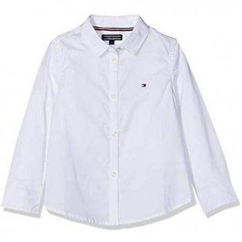 Tommy Hilfiger Girls Stretch Poplin Shirt L/s Blusa, Blanco
