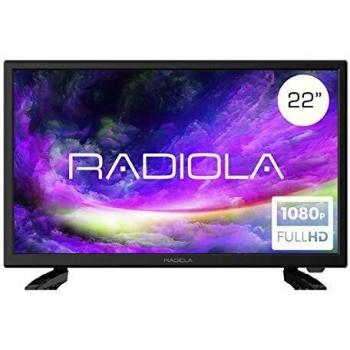 Televisor Led 22 Pulgadas Full HD 12V, Radiola LD22100K. Especial Caravana, Resolución 1920 x 1080P, HDMI, VGA, USB Reproductor y Grabador, Color Negro