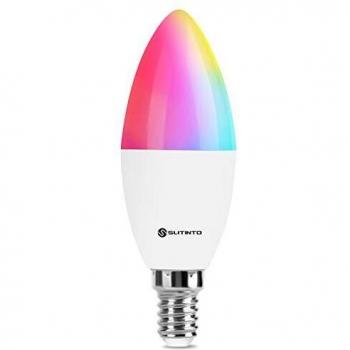 Slitinto Bombilla Inteligente WiFi LED E14, Compatible con Alexa y Google Home, RGBCW Regulable en color, Control Remoto, Control por Voz, 5W equivalente a 40W, No Requiere Concentrador, 1 Pcs