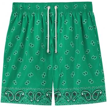 Palm Angels Men's Paisley Print Swim Shorts in Green | Size Large | PMFD002S24FAB005
