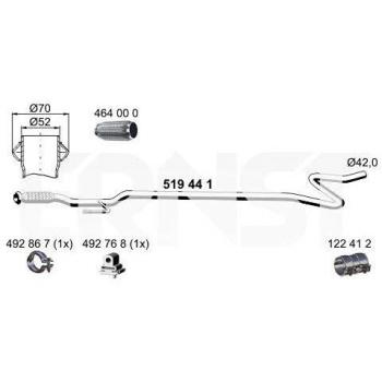 Tubo de escape ERNST 519441 para CITROËN C3 I 3/5 puertas y C3 Pluriel, diámetro 42 mm