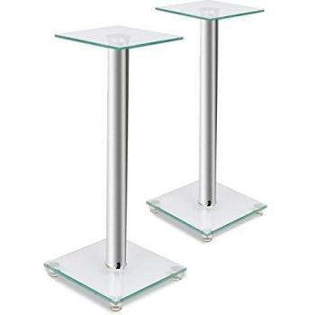 vidaXL 2 soportes para altavoces de cristal con pilar plateado Sonido Aluminio