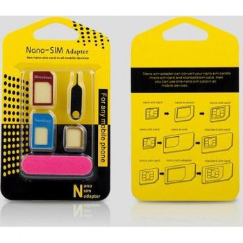 Adaptadores de Tarjetas SIM 5 en 1 con Soporte Metálico y Aguja Abierta para Todos los Smartphones - Conversión Estándar/Nano/Micro