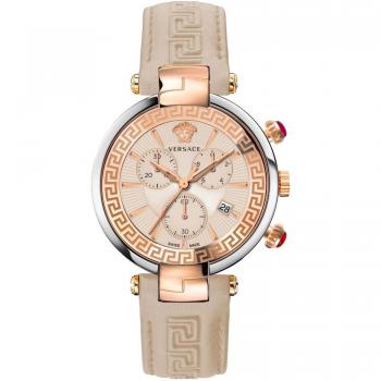 Versace Revive Chrono Restyling Leather Strap Watch, Pink female, Size: ONE SIZE