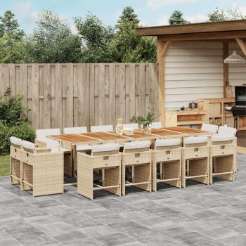 Set Comedor de Jardín 15 Pzas con Cojines Polyrattan Beige