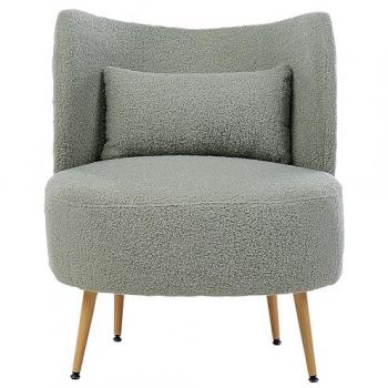 Sillón Glamuroso Otsby II con Respaldo Curvo, Tapicería Bouclé Verde y Patas de Metal en Madera Clara