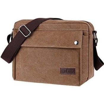Plemo Bolso de Lona de Mensajero, Bandolera Rectángulo, Tamaño Portátil 29 cm x 22 cm x 11 cm, Color Marrón