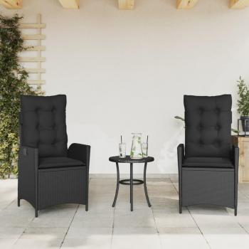 Sillones reclinables de jardín con cojines (2 uds) de ratán sintético negro