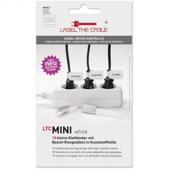 Label-the-cable Cable Management Ties with Labels, Re-Useable Hook and Loop cable tags/ Cable Tidy/ Cable Labels/ Wire Labels/ Cord Organizer/ LTC MINI, 10 PCS, White, 2520UK001