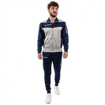 Givova Tuta Visa Luxury Metallic Hombre Chándal TR018L-4304, Chándal Luxury Visa, GIVOVA Visa Luxury Traje, Gris Melange Claro/Azul, 3XL Unisex