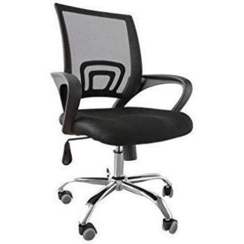 Silla giratoria para estudio despacho o escritorio con ruedas, ideal para teletrabajo.Silla de oficina giratoria con gas cromada mecanismo basculante y tela negra