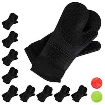 Set de 10 Pares de Guantes de Horno Resistentes al Calor de Silicona, Antideslizantes, con Forro Suave, Negro