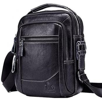 NIYUTA Bandolera Hombre Piel Bolso Hombre Lateral Cuero Bolso Hombro Piel Pequeño Retro Bolsos Cruzados Negro