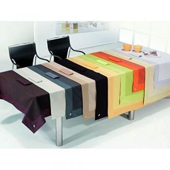ESTELA - Mantel RÚSTICO Liso Color Beige - 155x200 - Incluye 8 servilletas - Confección en Aplique - Hilo Tintado - 50% Algodón / 50% Poliéster