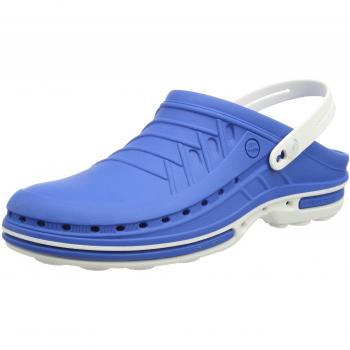 WOCK Clog con Tira y Plantilla Steri-Tech, Zueco Sanitario de Trabajo Blanco/Azul Medio Mujer e Hombre - Esterilizable, Rango de tamaño de 35-48