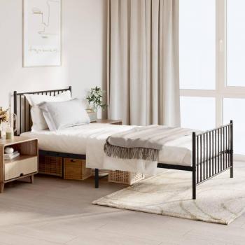 vidaXL Black Metal Bed Frame with Headboard and Footboard 100x200 cm