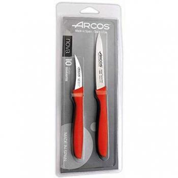 Arcos Serie Nova, Set 2 pzas. Cuchillos Mondadores, Hoja de Acero Inoxidable de 60 mm y 80 mm, Mango de Polipropileno Color Rojo