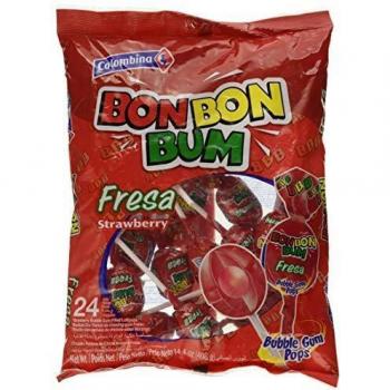 Bon Bon Bum Bubble Gum Bolsa Fresa - Paquete de 24 Unidades