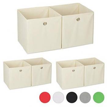 6 Cajas de Almacenaje Cuadradas de Tela Beige, 30 x 30 x 30 cm, para Estanterías