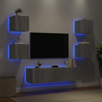 Mueble de TV pared con LED 6 piezas madera ingeniería gris Sonoma vidaXL