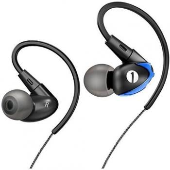 1byone Auriculares deportivos con cable, aislamiento de ruido y enganche flexible para su oreja para iPhone, iPad, iPod, reproductores mp3, tablets smartphones y más, azul