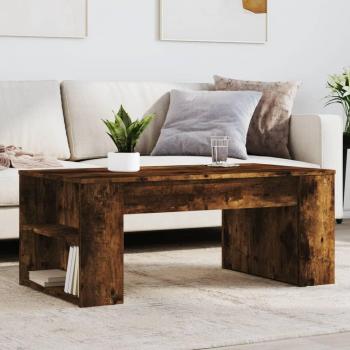 Mesa de centro de madera de ingeniería 102x55x42 cm en color blanco, negro y roble sonoma, ideal para salón o comedor, también como mesita auxiliar