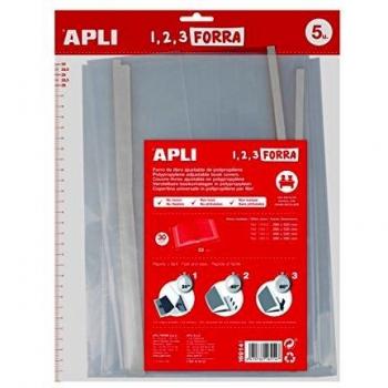 APLI 16914 - Forro de libros con solapa ajustable de polipropileno. Medida 30 x 53 cm, 75 µ. Pack de 5 u.