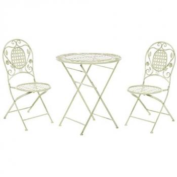 Conjunto de balcón Bistro Plegable de Hierro Verde Claro con 2 Sillas y Mesa, Metal Envejecido, Resistente al Óxido, Estilo Retro Francés