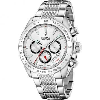 Festina Timeless Chronograph F20668/1 Stainless Steel Quartz Men's Watch White Dial 100M